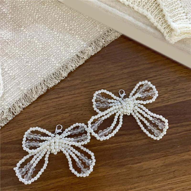 1 Pair Lovely Bowknot Phone Pendant Beaded Keyrings Bag Accessory Elegant Bag Ornament Shoe Pendant for Any Occasion