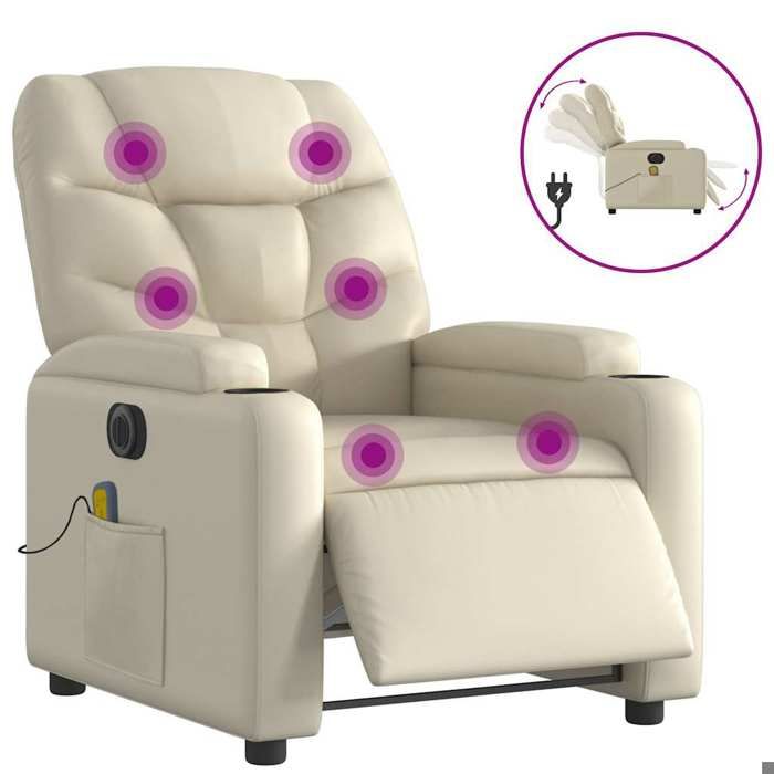 VidaXL Fauteuil de massage inclinable électrique crème similicuir 3204652