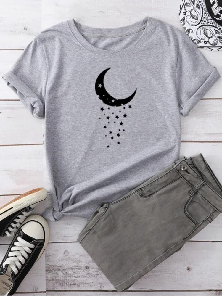 

Белая луна с принтом женская футболка с коротким рукавом и круглым вырезом свободная женская футболка женская модная футболка топы одежда Camisetas Mujer XXXL светло-серый