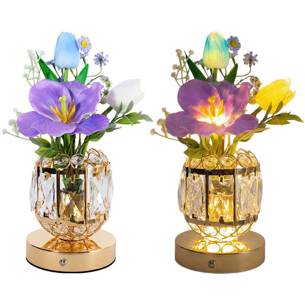 Tulip Artificial Flowers Night Light 3 Color Stepless Dimmable Rechargeable Cordless Small Lamp Wedding Gifts for Women Mom