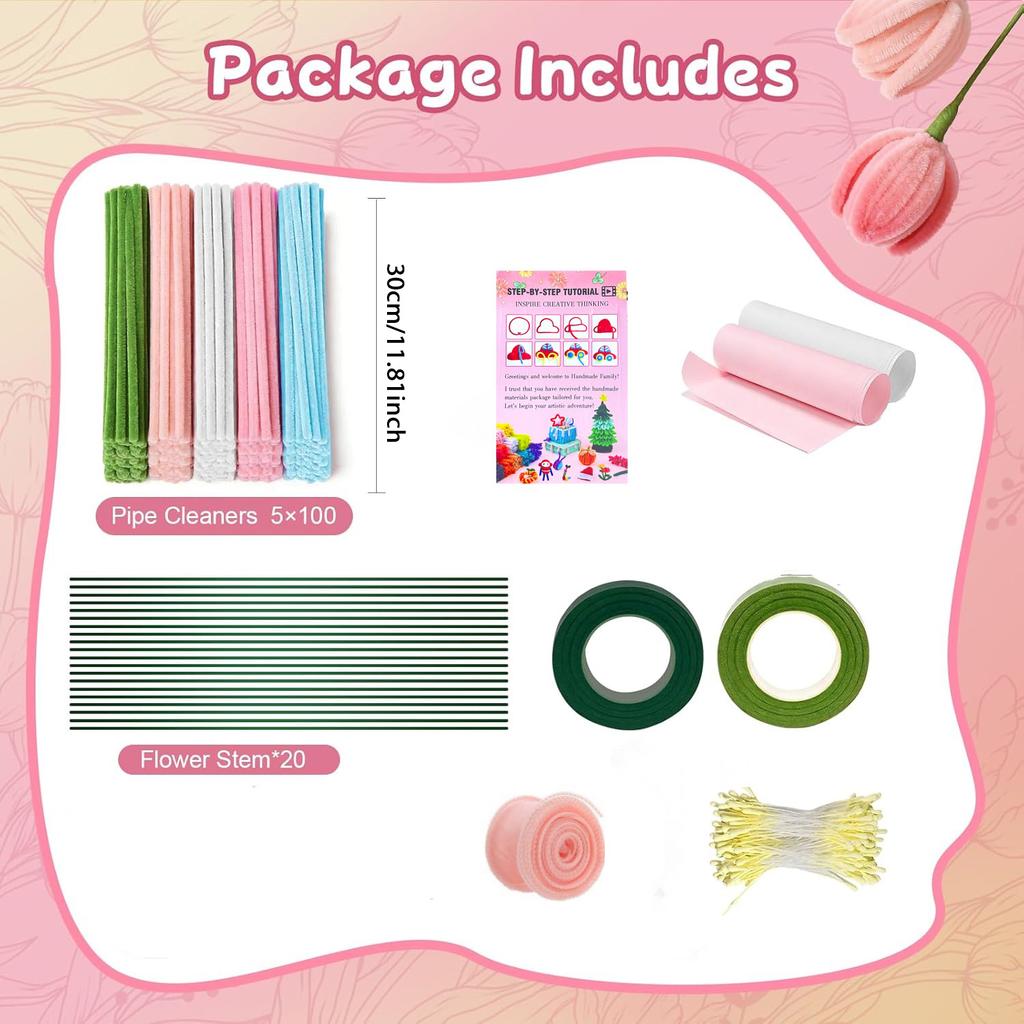 676PCS Pipe Cleaner Craft Kit – 5 Colors Pipe Cleaners for DIY Flowers, All in One Chenille Stem Art and Craft Supplies for Gift