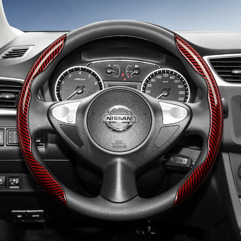 Suitable for Nissan Carbon Fiber Texture Steering Wheel Cover with Segmented Quick-Release Design, Durable, for Rogue X-Trail Kicks Qashqai Sentra Al