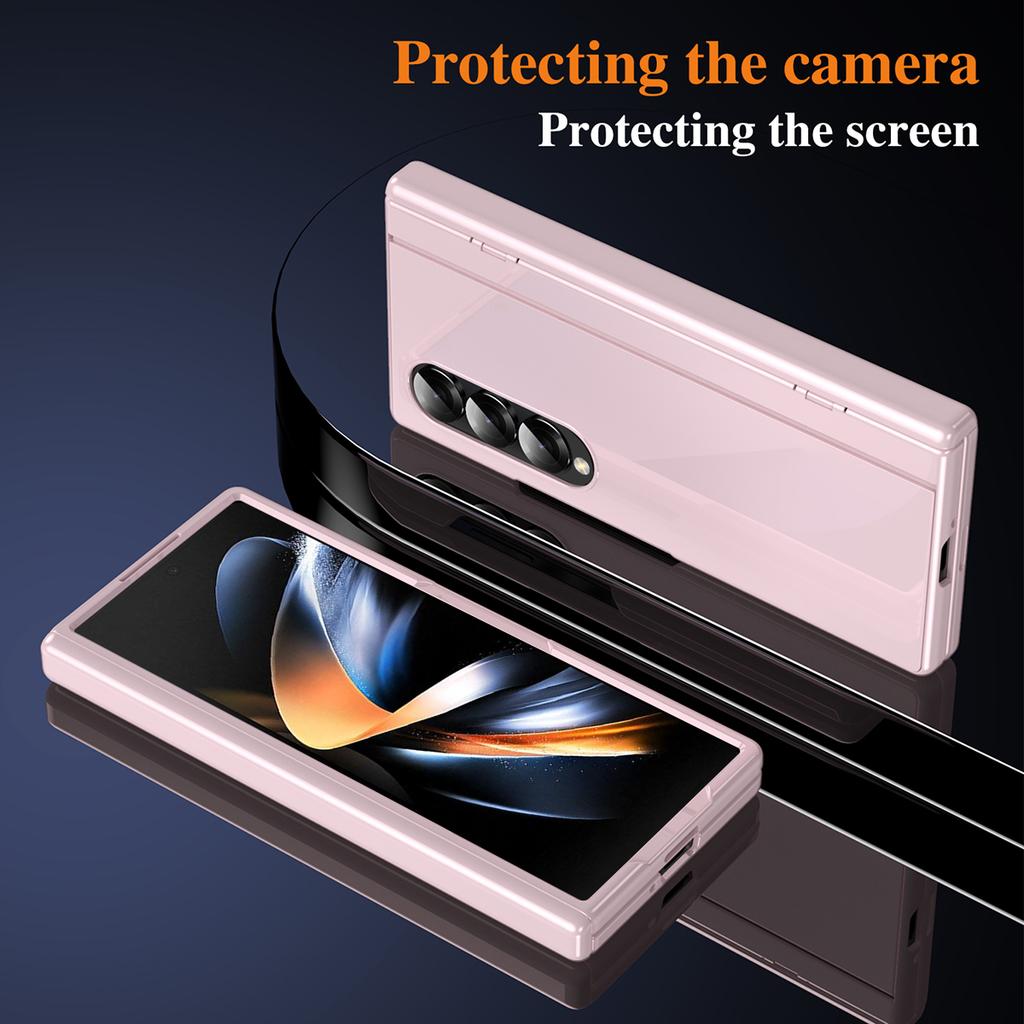 For Samsung Galaxy Z Fold4 5G PC Phone Case with Back Cover Kickstand and Tempered Glass Film