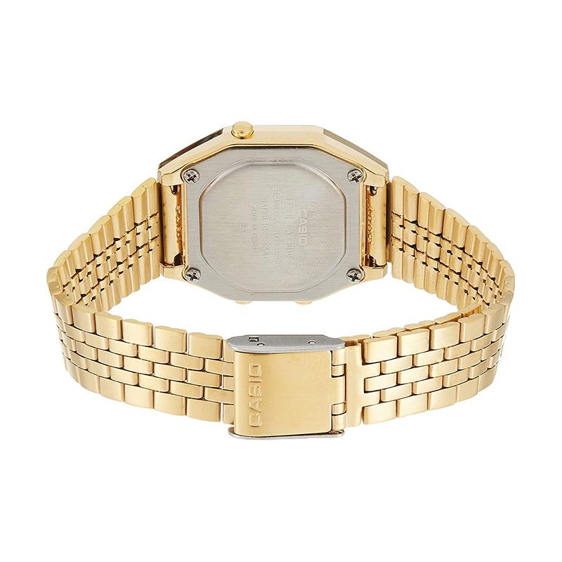 CASIO YOUTH series - small metal square, business retro, LCD display, Quartz, Steel Strap, , female watch, gold dial LA680WGA-4C