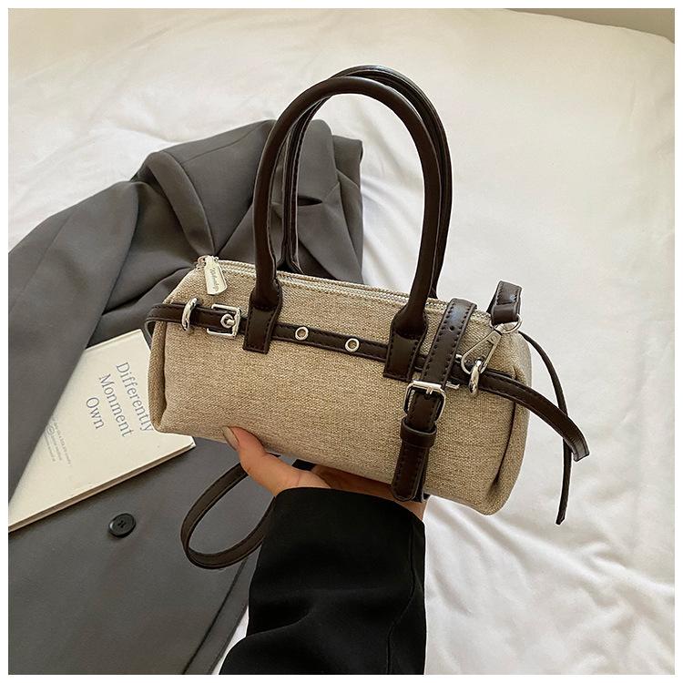 

Niche contrasting color Boston bag women 2025 new handbag casual commuter bag texture shoulder messenger bag