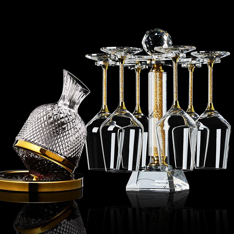 High-End Crystal Wine Decanter Set with Untoppleable Rotating Base,Smooth Aeration  Enhanced Release,Paired with Matching