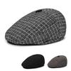 Checkered Pattern Men Duckbill Hat Ear Protection Cotton Cap Outdoor Headwear