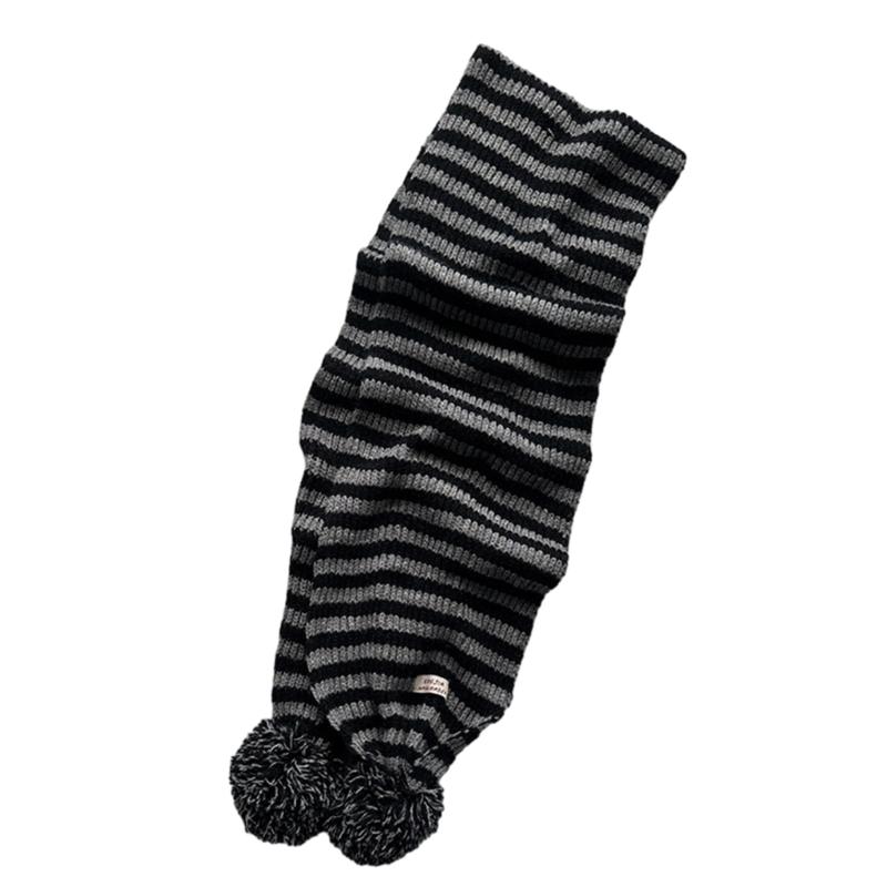 

Women Winter Striped Scarf Subculture Styling Neckerchief Y2k Style Decorative Knitted Neck Guard with Pom Pom Decor