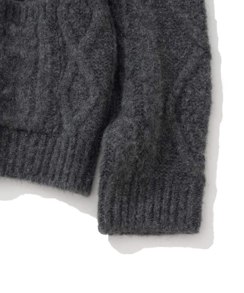 Knitted (Unisex) Bold Cable Round Knit Cardigan Charcoal