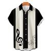 Men's Casual Shirt 3D Music Note Printed Hawaiian Men's Short Sleeve Lining