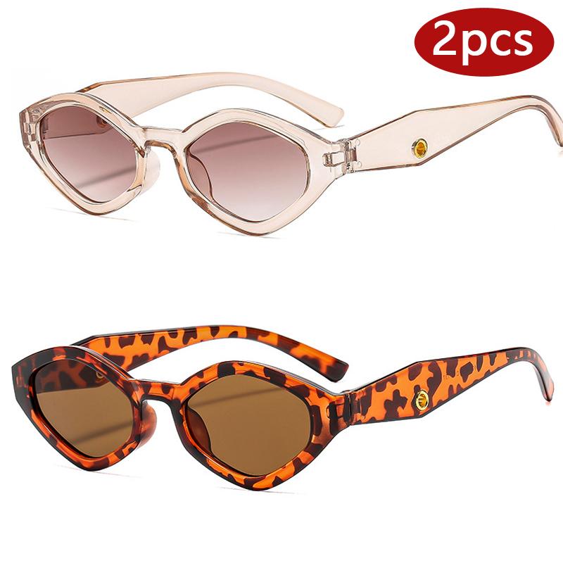 

2pcs Fashion Punk Hip-hop Polygonal Shaped Sunglasses Vintage Women‘s Small Frame Sun Glasses Brand Outdoor Travel Eyewear