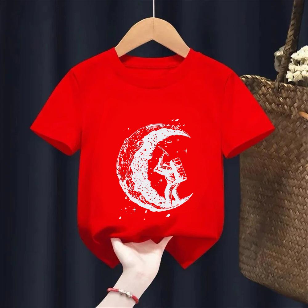 Kids 100 Cotton Moon Print Casual Summer Cool Short Sleeve Boys and Girls Tshirt Tee Tops 110