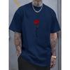 Men's Summer 100 Cotton Fashionable Casual Sports Loose Red Rose Pattern Printed Round Neck Short Sleeved T-shirt Top