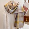 Retro black and white plaid imitation lamb wool scarf women's winter thickened warm plaid scarf fashion shawl dual-purpose