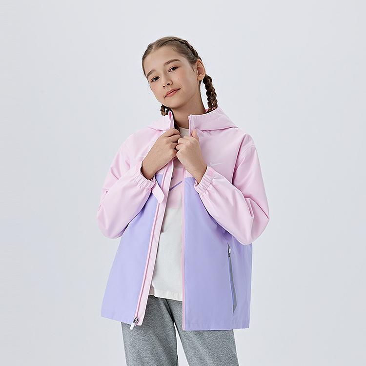 Nike Bunda Ležérna S Kapucňou Vetrovka Módna Farebný Blok Dlhý Rukáv Detské bundy Hortenziovo-Fialová N32512379GS-004