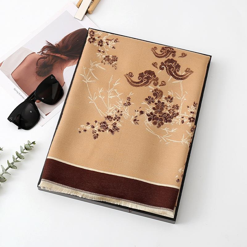 Winter Double-sided Imitation Cashmere Air Conditioning Shawl Dual-purpose Warm Scarf New Chinese Style Printed Scarf for Women Autumn