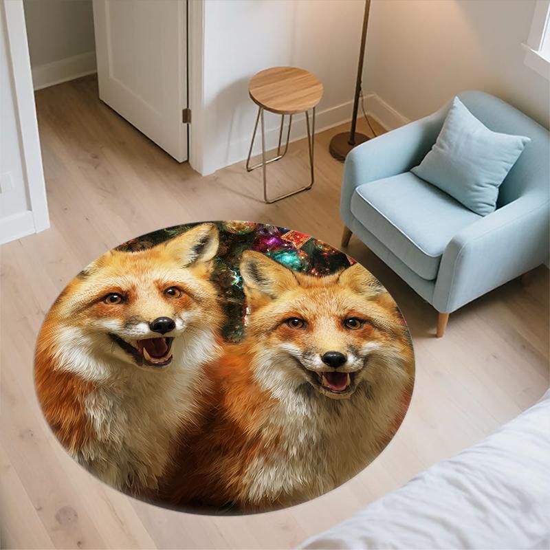 Fox pattern round rug,Carpet Rug for Living Room Bedroom Playroom ,Non-slip Floor Mat,Holiday Gifts and Birthday Gifts.