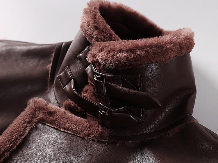 Men's Plus Size Fur-Lined Long Faux Leather Trench Coat