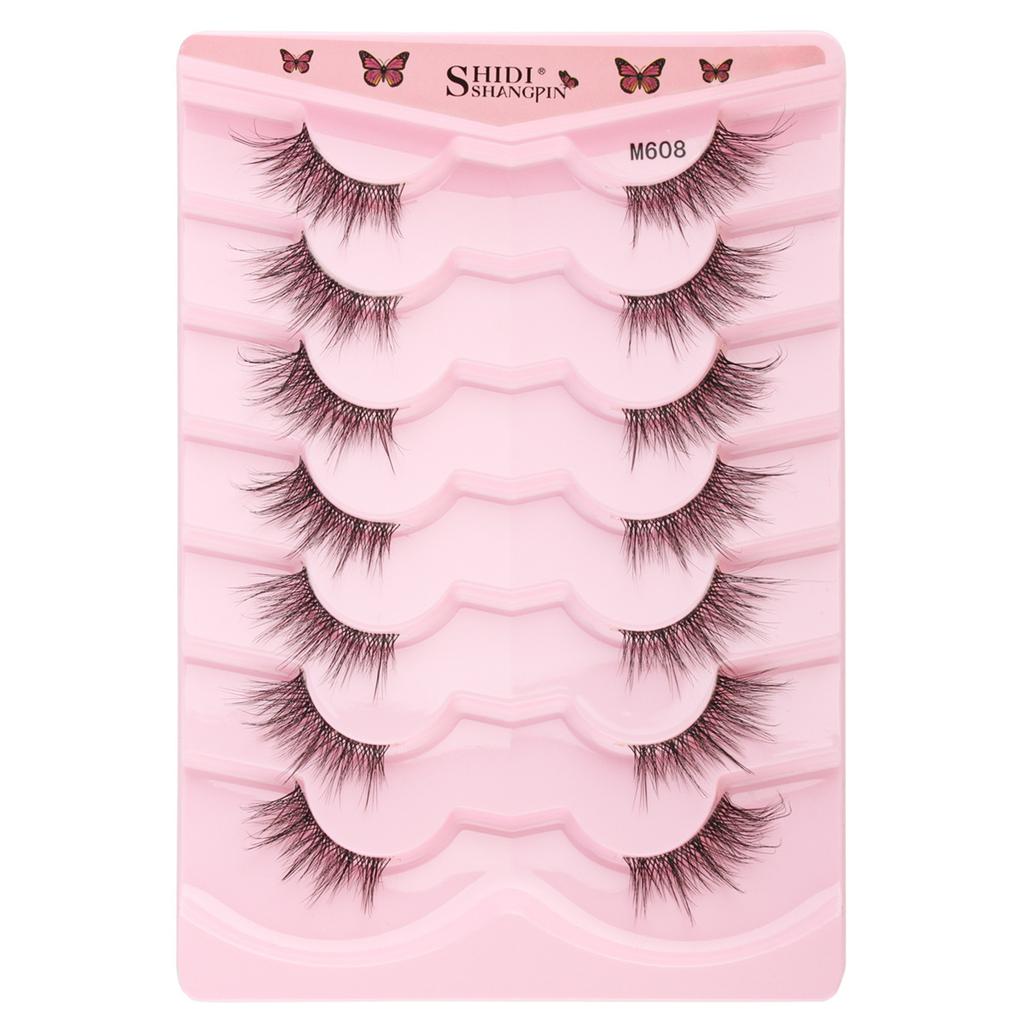 7 Pairs Half Lashes with Clear Band Wispy Eyelashes Natural Look 3D Lashes Short Cat Eye Lash Fake Eyelashes