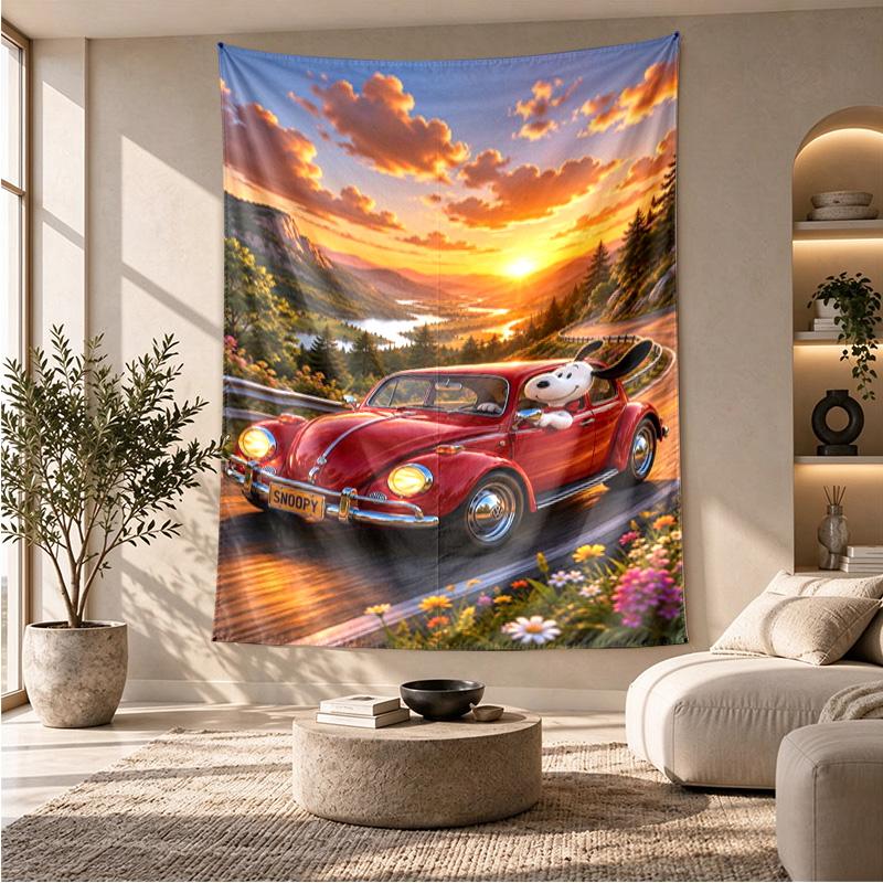 Sunset Drive Snoopy Cartoon Theme Beach Towel Personalized Custom Name & Text Soft Quick Dry Beach Towel for Swimming Travel