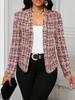 Women's Lightweight Plaid Long Sleeve Jacket - Stylish Open Front Outerwear for Spring & Fall, Black & White Houndstooth Pattern,