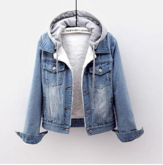 2025 Women's Short Slim Hooded Denim Jacket – Korean Style, Long-Sleeved, for Spring & Autumn Students