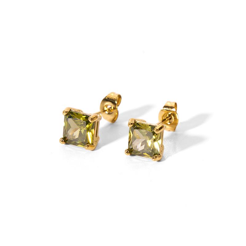 

8mm Square Cut Zirconia Stud Gold Color Stainless Steel Crystal Earrings For Women