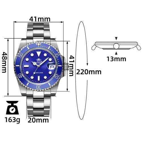 ADDIESDIVE Men's Quartz Diving Watch, Diver 200M, Blue Dial, Luminous Stainless Steel Strap, Blue Steel, Quartz Movement.