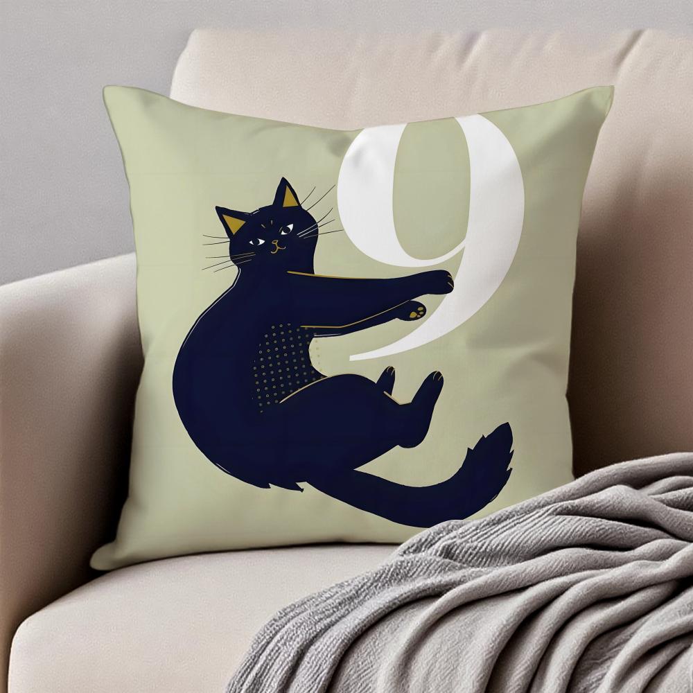 Minimalist Flat Style Illustration Cat Art Cushion Cover Pillowcase Antidustmite Invisible Zipper Short Plush Sofa Cushion