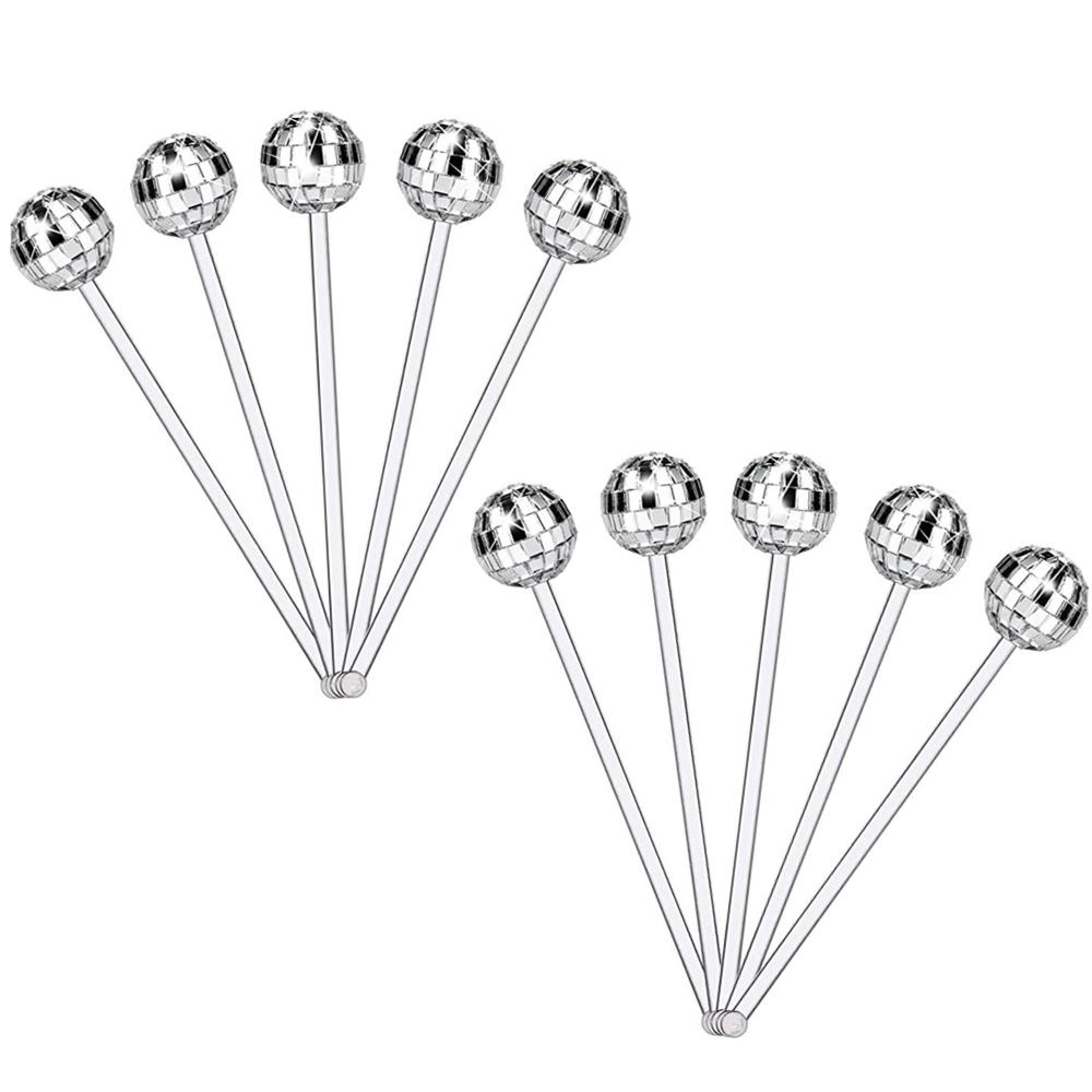 5/10/15 Pezzi Palline Disco Mescolatori per Cocktail Testa Rotonda Bastoncini Swizzle Specchio Palla Mescolatori per Bevande al Caffè per Bar di Casa Decorazioni per Feste