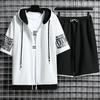 1 set Sommar Herr Huvtröja Shorts Färgblock Bokstavstryck Koreansk Stil Huvförsedd Outfit för Vardagsbruk