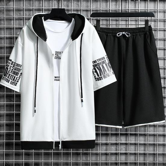 1 set Sommar Herr Huvtröja Shorts Färgblock Bokstavstryck Koreansk Stil Huvförsedd Outfit för Vardagsbruk