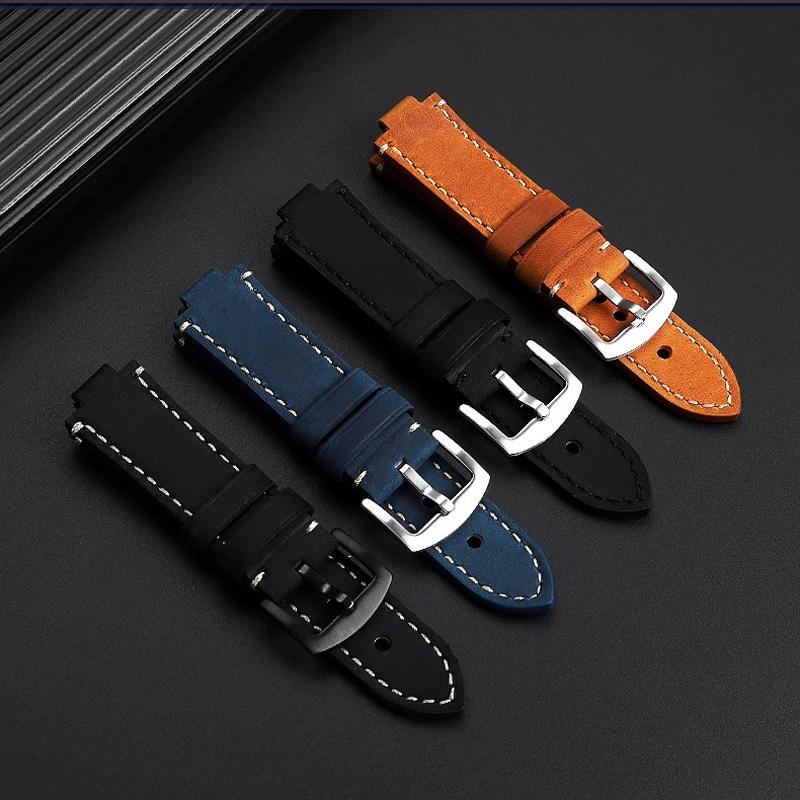 Konvexer Mund-Armband Für ORIS Tauch AQUIS Retro Rindsleder 733 7730 7740 Herren-Uhrenarmband 24 * 12mm 24 * 11mm Gürtel