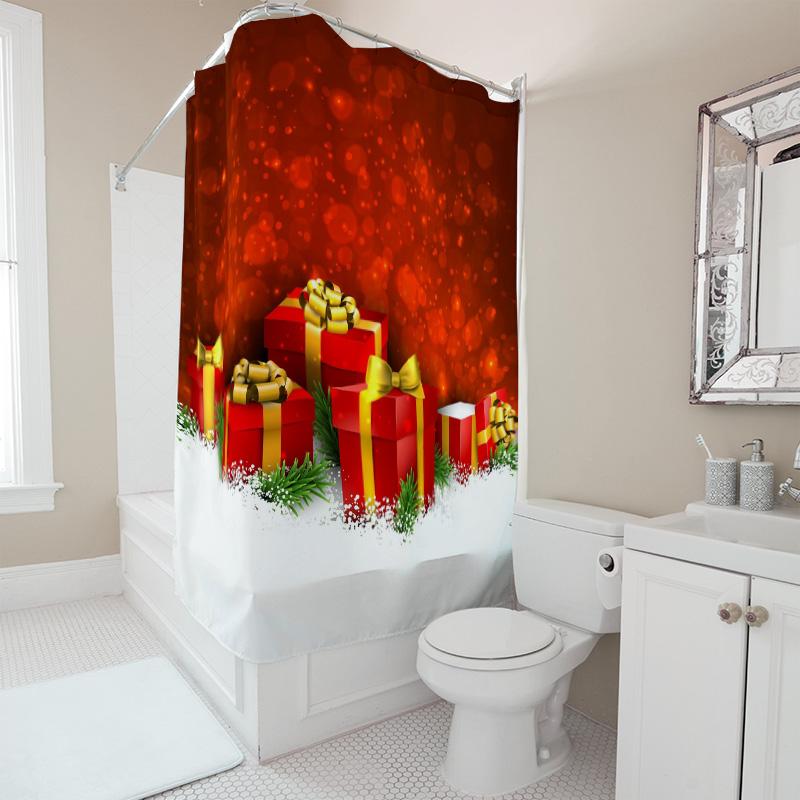 TU Christmas Shower Curtain Festive Holiday Decor Waterproof Bathroom Set Holiday Home Decor Gift Xmas Pattern Modern Style