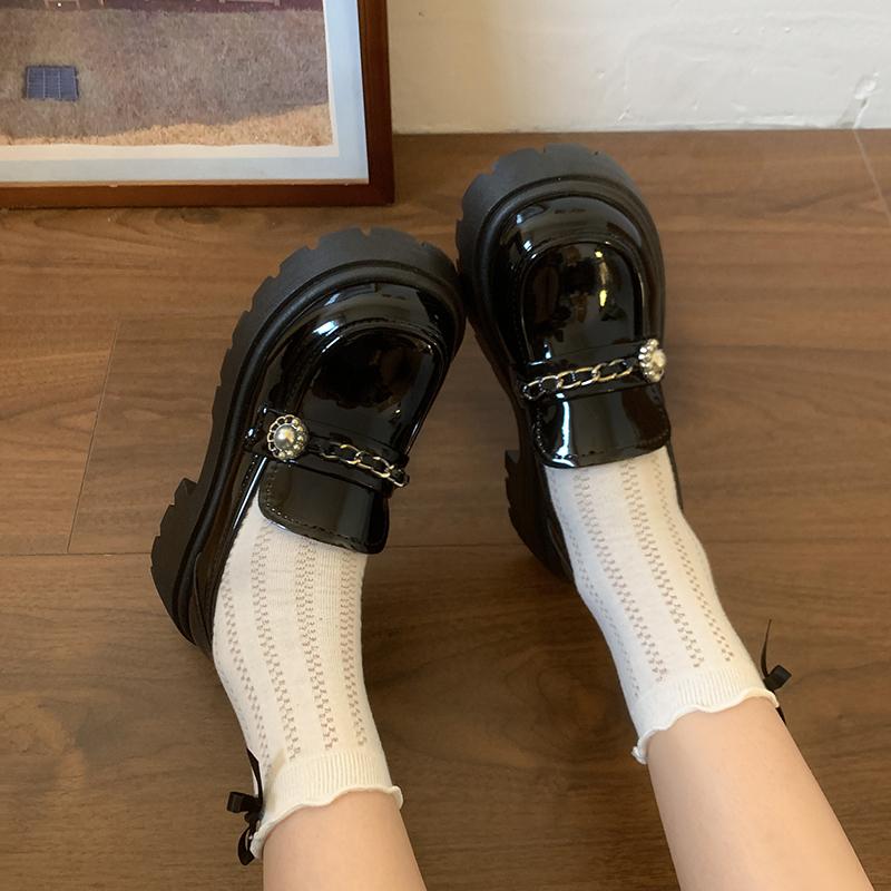 

Fashion Women s Fashion Thick Heel Shoes Spring New Round Head Deep Mouth Metal Chain Thick Sole Anti-slip Wear-resistant High Heels 40