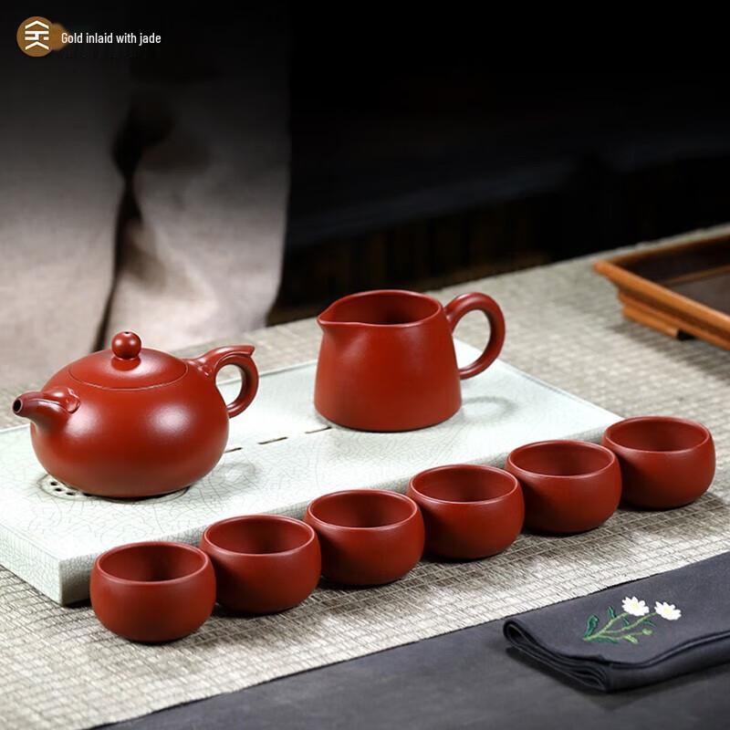 Gold Inlaid Jade Ruyi Xishi Zisha Tea Set