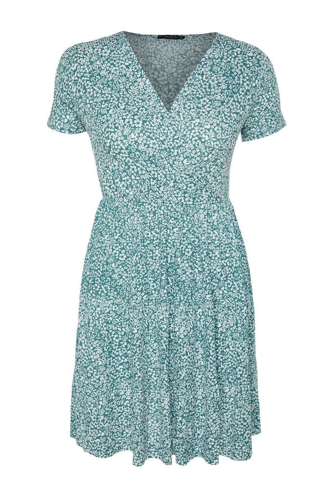 Damen Stil Übergröße Orange V-Ausschnitt Strickkleid mit Blumenmuster