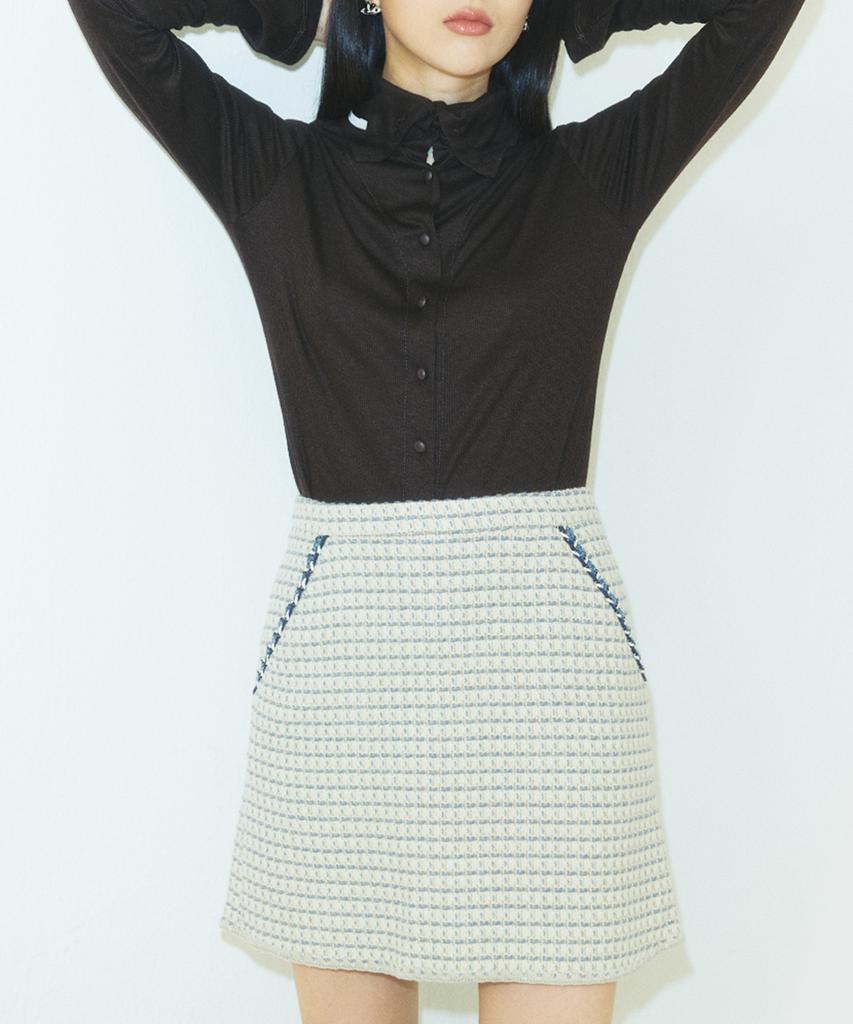 Hocus Pocus Bulgaria Virgin Wool A-Line Tweed Skirt / Cream