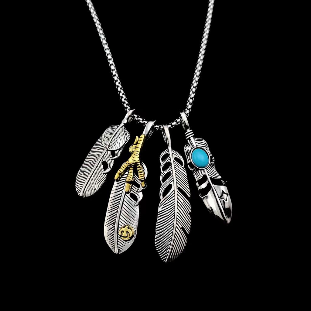 Feather Necklace Men'S Hip Hop Titanium Steel Necklace Vintage Personality Tide Pendant Student Simple Sweater Chain Women