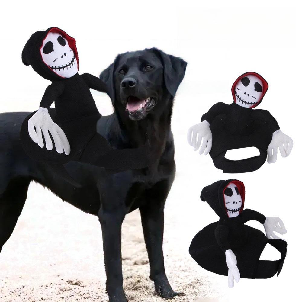 

Halloween Pets Cat Dog Spooky Cosplay Dress Up Halloween Death Rider Dog Costume Adjustable Skeleton Jumpsuit Riding Outfit XL