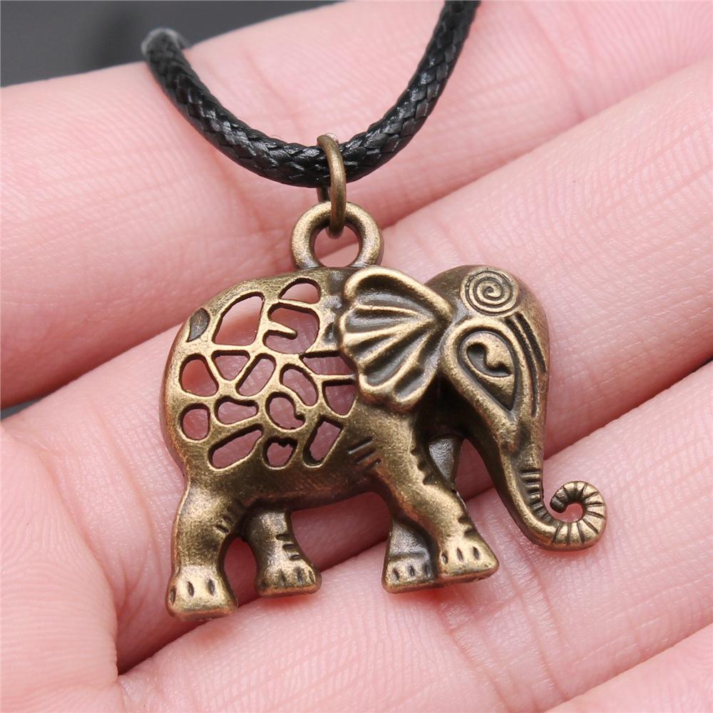 12 Styles Unisex African Elephant Thai Elephant India Ganesha Pendant Necklace Black Leather Cord Necklace