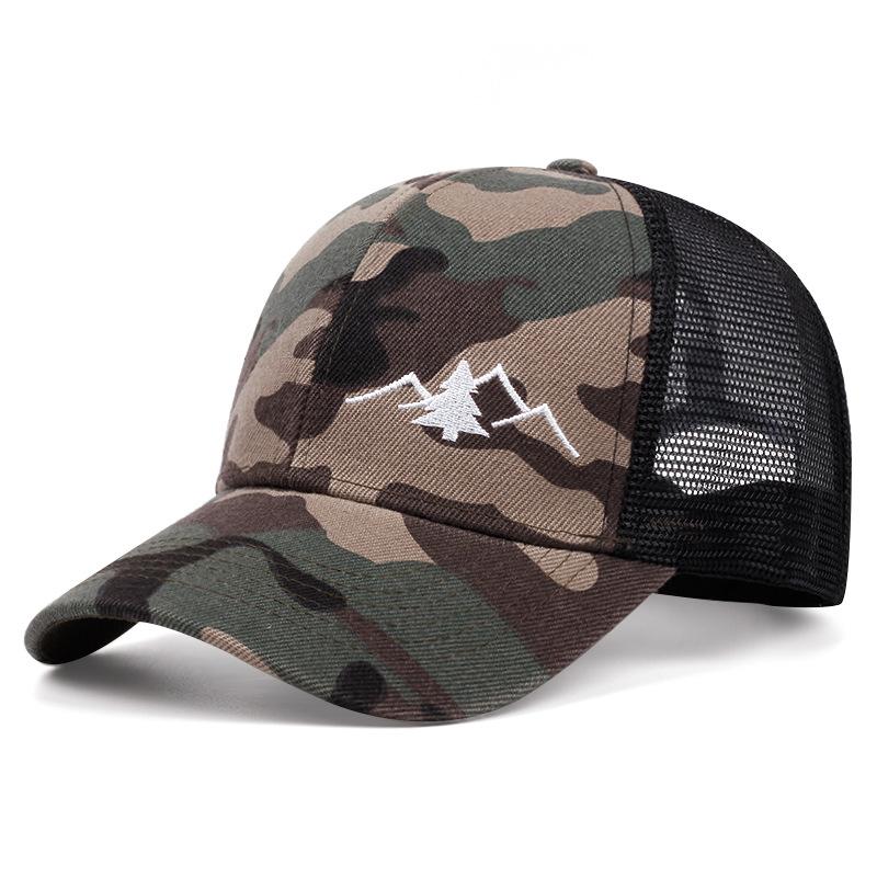 Summer mesh breathable baseball cap, mountain pine embroidered cap, men's and women's outdoor sunshade mesh cap