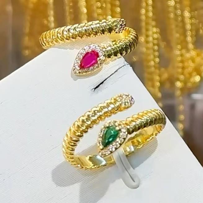 Kadınlar İçin Lüks Pırlanta Taşlı Yılan Bilezik Yüzük Seti, Zarif Yılan Yılı Açık Bilezik