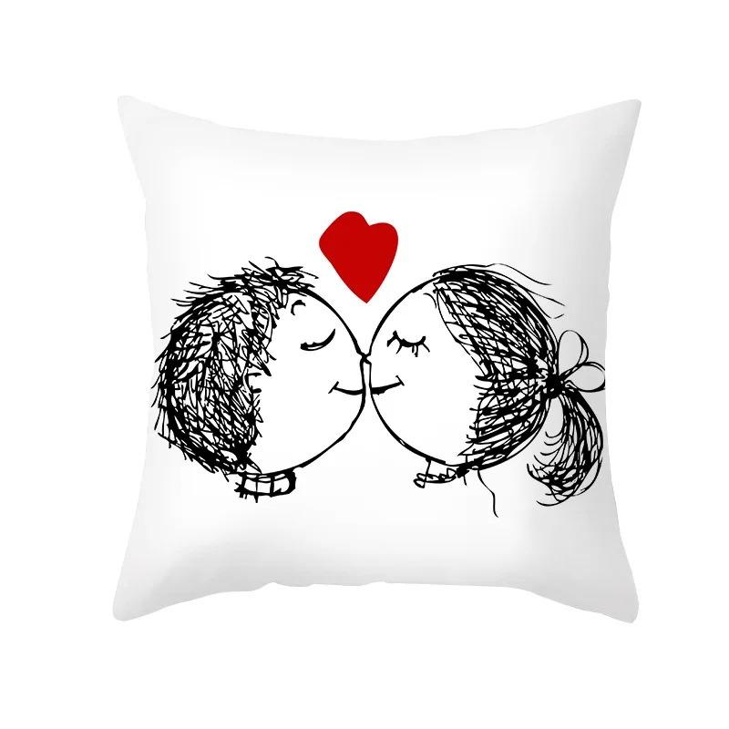Simple Strokes Love Heart Decorative Pillowcase Office Living Room Home Pillowcase Car Ornaments