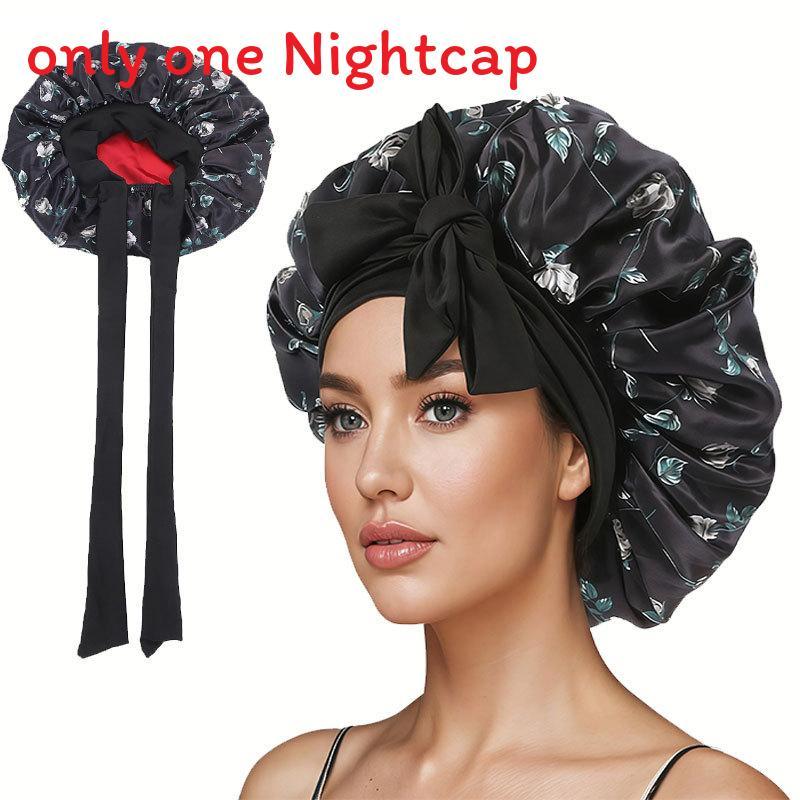 

Складная атласная шапочка для сна с цветочным принтом и термозащитой для ежедневного ухода за волосами BlackRed