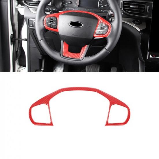 Steering Wheel Switch Button Trim 1* For Ford Explorer -23 Red Carbon Fiber