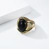 European and American Retro Black Gemstone Ring Men's Niche Personality American Locomotive Tough Guy Style Wear Accessories