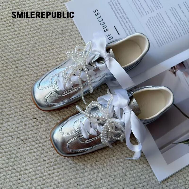 Smilerepublic Classic Silver Square-Toe German Trainer Shoes EU 37 серебряный