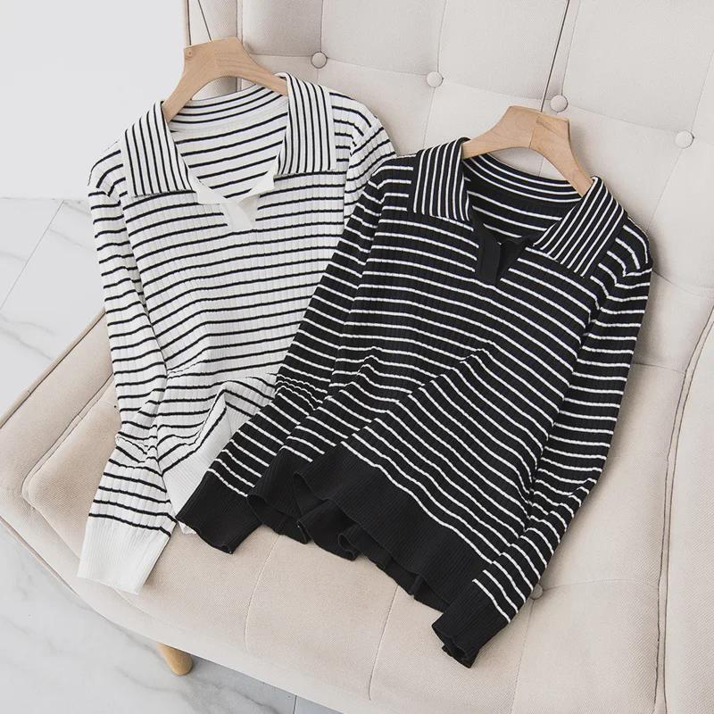 

Spring 2023 Plus Size Women s Striped Knit Sweater Top 2XL чорний