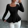 Neues Herbst- und Winter-Damen-Strick-Langarm-Oberteil mit Hohl-Träger-Design, Langarm-Basics